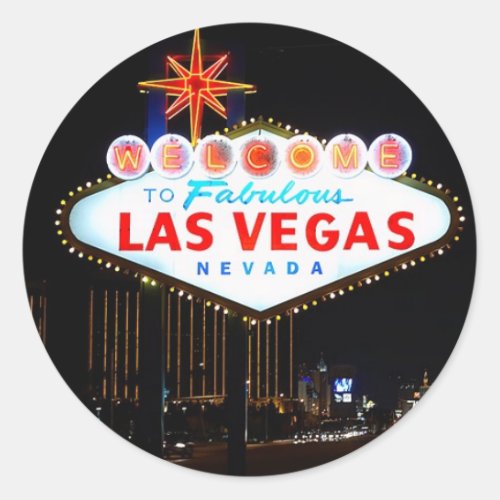 Iconic Welcome To Las Vegas Sign Lit Up At Night Classic Round Sticker