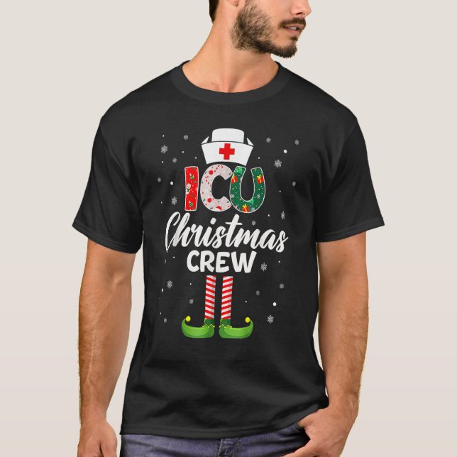 ICU Christmas Nurse Crew Family Group Nursing Xmas T-Shirt (Front)