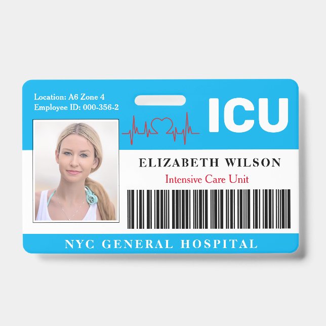 ICU | Intensive Care Unit Employee Photo ID Badge (Front)
