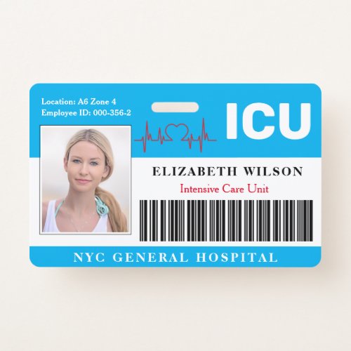 ICU  Intensive Care Unit Employee Photo ID Badge