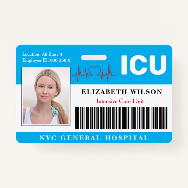 ICU | Intensive Care Unit Employee Photo ID Badge (Front)