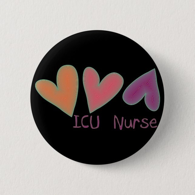ICU Nurse 3 Hearts Pinback Button (Front)