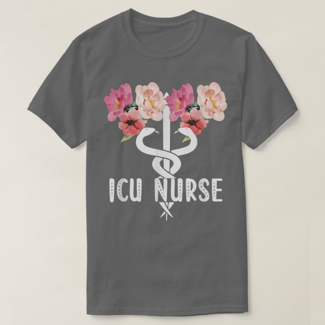 ICU Nurse Caduceus Intensive Care Unit ICU Nursing T-Shirt (Design Front)