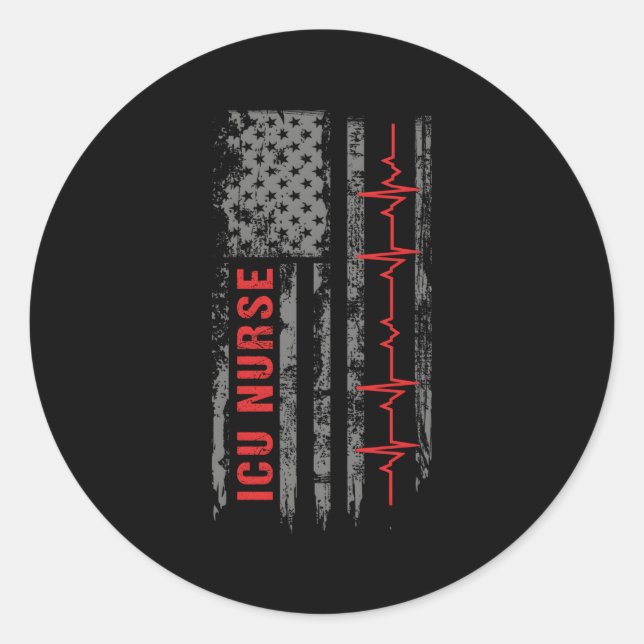 Icu Nurse Critical Care American Flag Classic Round Sticker (Front)