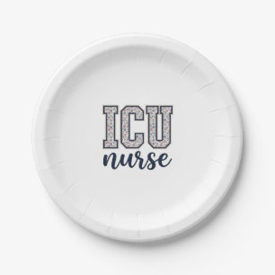 ICU Nurse Floral Varsity Shirt Design_1 Paper Plates