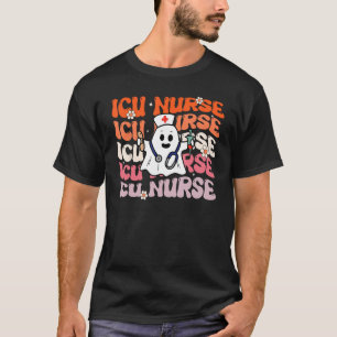 ICU Nurse Groovy Funny Halloween Ghost Nursing Cos T-Shirt