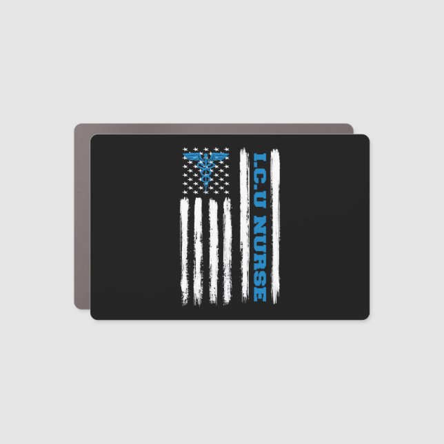 Icu Nurse Intensive Care Unit American Flag Patrio Car Magnet (Front)