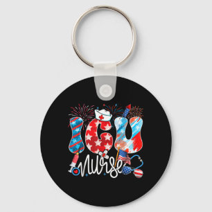 Icu Nurse Patriotic Usa Flag Stethoscope Funny 4th Keychain