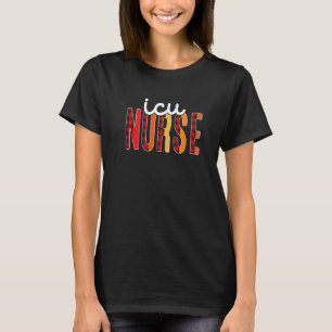 Icu Nurse Plaid Red Love Heart Stethoscope Rn Nurs T-Shirt