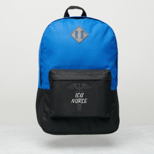 ICU Nurse Script Medical Caduceus Black Blue Port Authority Backpack