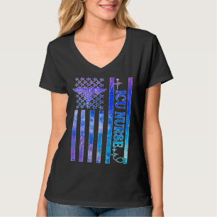 ICU Nurse US Flag Intensive Care Unit Nurse ICU Nu T-Shirt