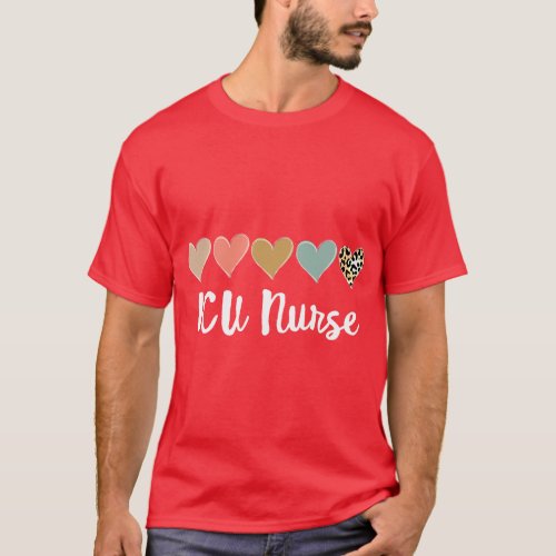 ICU Nurse Womaens Leopard Heart critical care nurs T_Shirt