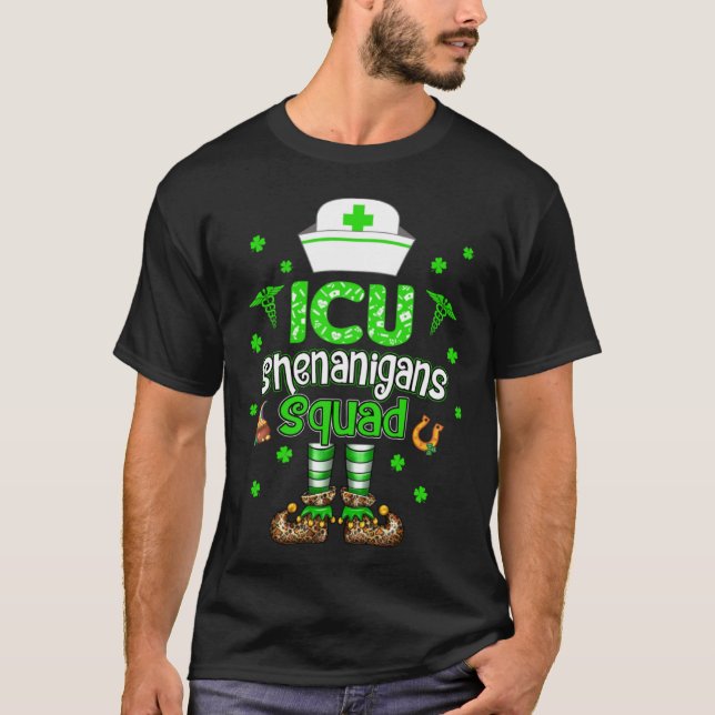 ICU Shenanigans Squad Family Group Nurse St Patric T-Shirt (Front)
