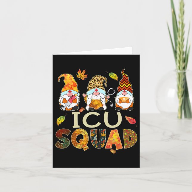 Icu Squad Gnome Nurse Leopard Thanksgiving Fall St Card (Front)