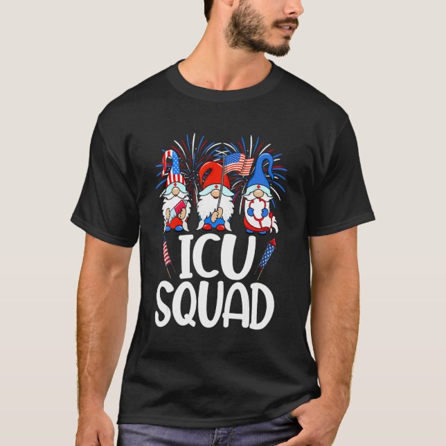 ICU Squad Gnomes Nurse 4th Of July Stethoscope Pat T-Shirt (Front)