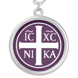 ICXC NIKA Christian Orthodox Religious Christogram Silver Plated Necklace