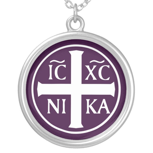 ICXC NIKA Christian Orthodox Religious Christogram Silver Plated Necklace (Front)