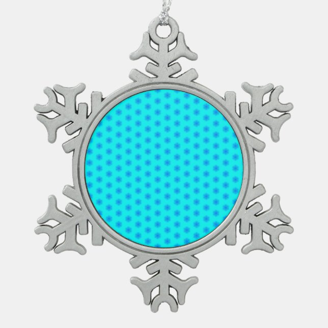 Icy Aqua and Blue Snowflake Pattern Pewter Christmas Ornament (Front)