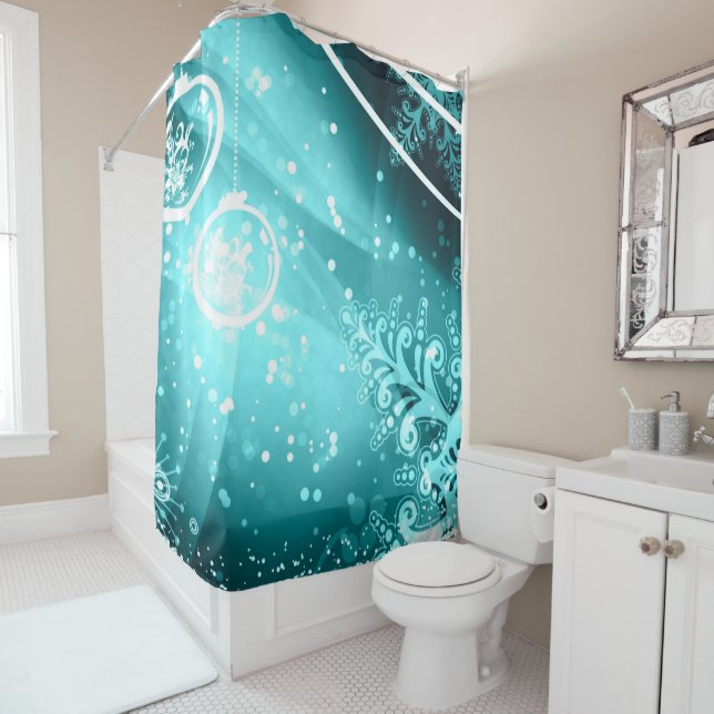 Icy Aqua and Teal Winter Shower Curtain (In Situ)