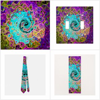 Icy Aqua Blue Groovy Abstract Retro Liquid Swirl