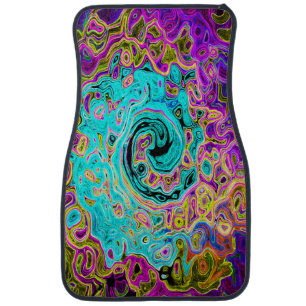 Icy Aqua Blue Groovy Abstract Retro Liquid Swirl Car Floor Mat