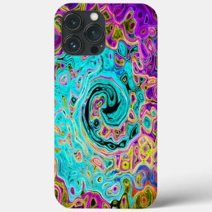 Icy Aqua Blue Groovy Abstract Retro Liquid Swirl iPhone 13 Pro Max Case