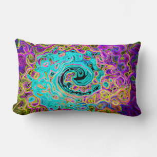 Icy Aqua Blue Groovy Abstract Retro Liquid Swirl Lumbar Pillow