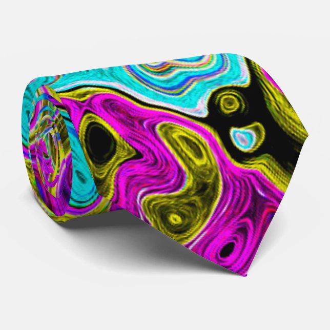 Icy Aqua Blue Groovy Abstract Retro Liquid Swirl Neck Tie (Rolled)