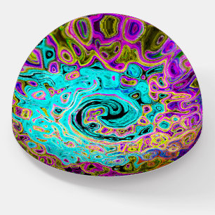Icy Aqua Blue Groovy Abstract Retro Liquid Swirl Paperweight