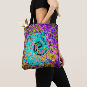 Icy Aqua Blue Groovy Abstract Retro Liquid Swirl Tote Bag