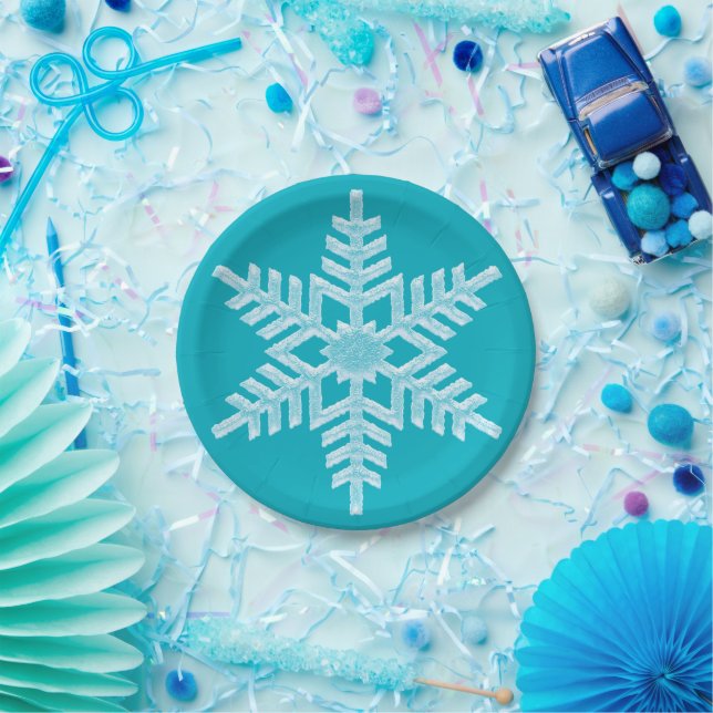 Icy Aqua Teal Frozen Snowflake Winter Christmas Paper Plates (Party)