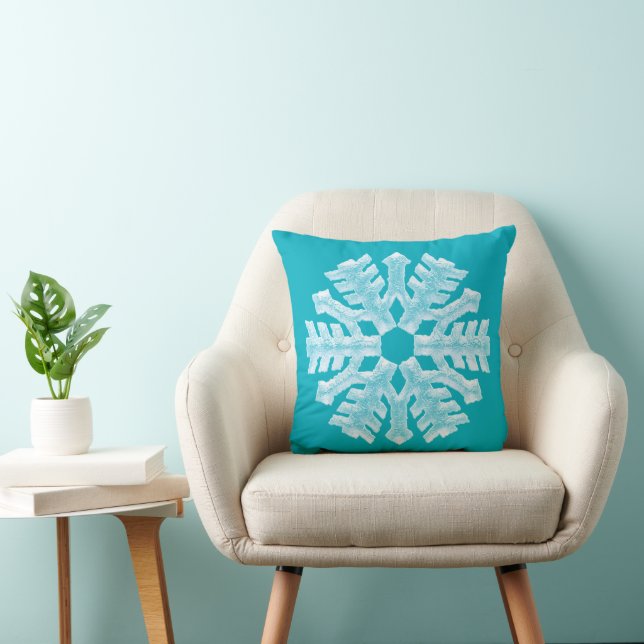 Icy Aqua Teal Frozen Snowflake Winter Christmas Throw Pillow (Chair)