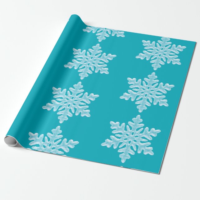 Icy Aqua Teal Frozen Winter Snowflakes Christmas Wrapping Paper (Unrolled)