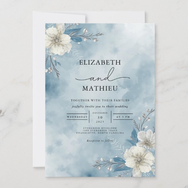Icy Bloom Frost Wedding Invitation (Front)
