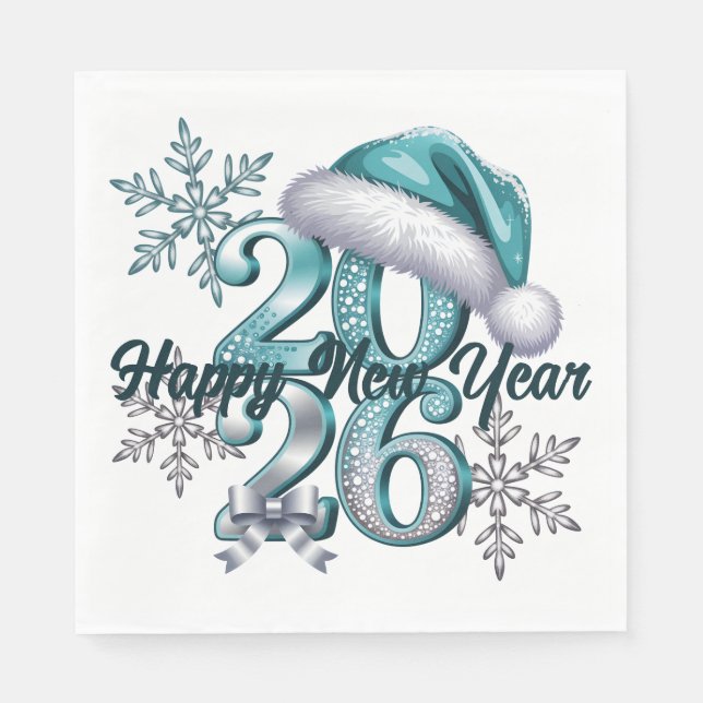 Icy Blue 2026 with Santa Hat and Snowflakes  Napkins (Front)