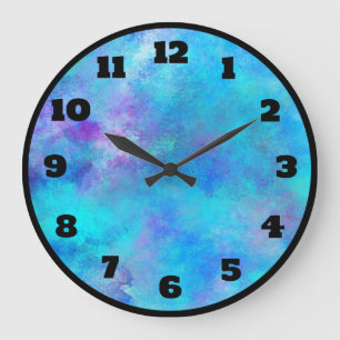 Icy Blue and Purple Watercolor Abstract Design Large Clock
