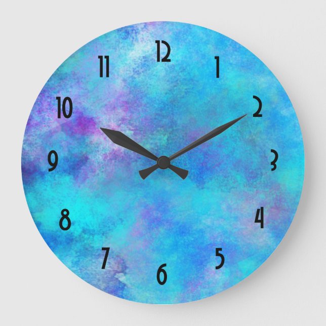 Icy Blue and Purple Watercolor Abstract Design Large Clock (Front)