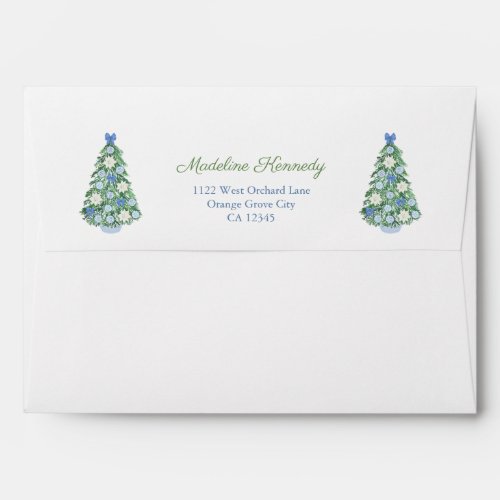 Icy Blue And White Holidays Tree Return Address Envelope
