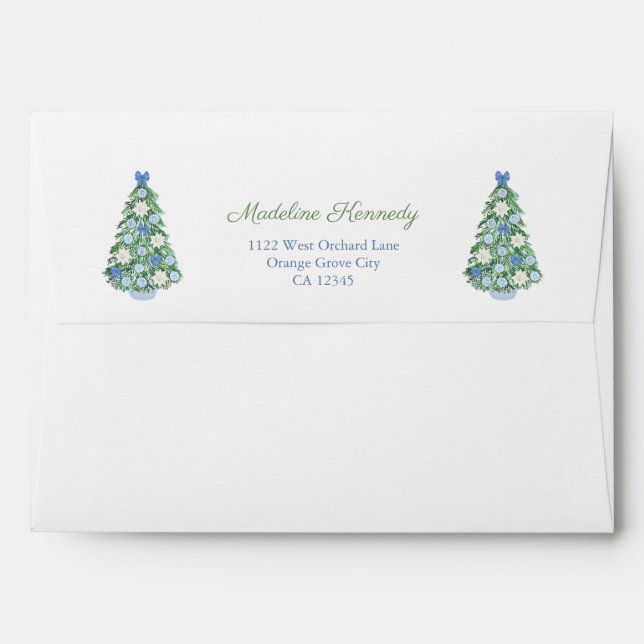 Icy Blue And White Holidays Tree Return Address Envelope (Back (Top Flap))