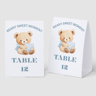 ICY BLUE BEARY SWEET MOMENT BOY BABY SHOWER PAPER TABLE TENT