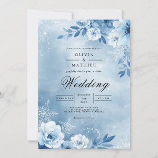 Icy Blue Bloom Enchantment Wedding Invitation