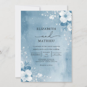 Icy Blue Botanical Frost Wedding Invitation