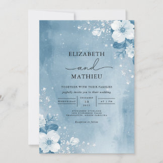 Icy Blue Botanical Frost Wedding Invitation