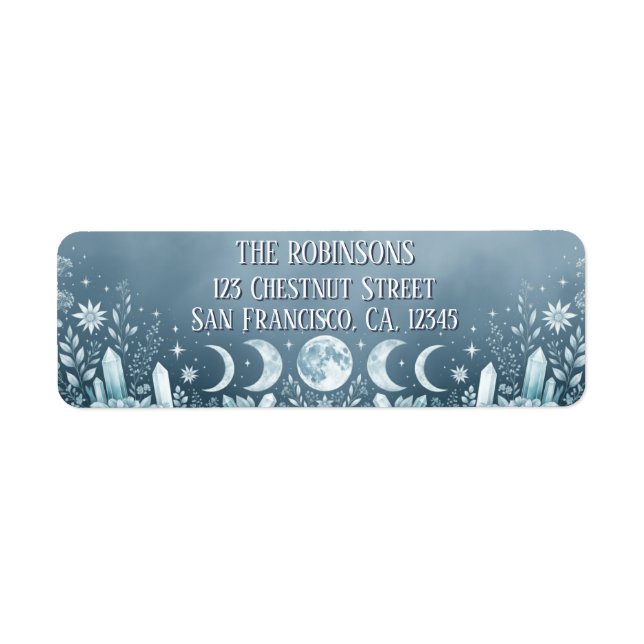 Icy Blue Celestial Moon Phase Return Address Label (Front)
