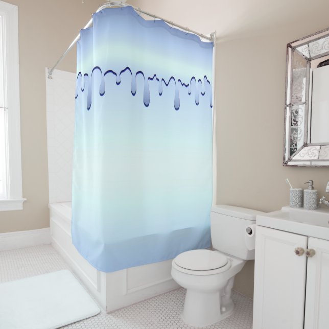 Icy Blue Drip Glam Girly Shower Curtain (In Situ)