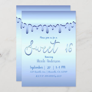 Icy Blue Drip Winter Wonderland Sweet 16 Sixteen Invitation