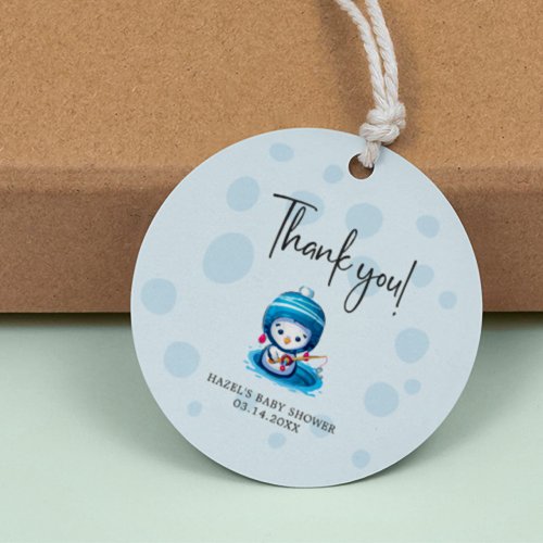Icy Blue Fishing Penguin Baby Shower Thank You  Favor Tags