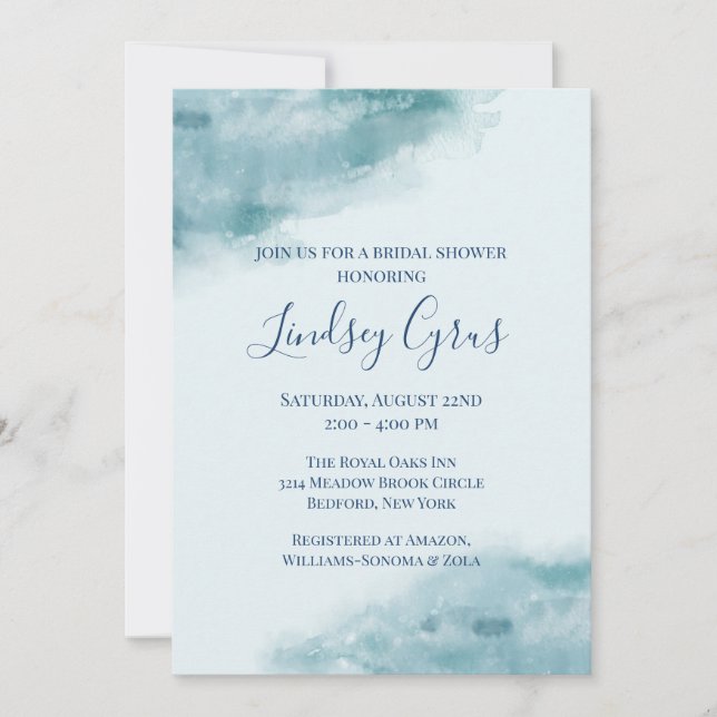 Icy Blue Frosted Watercolor Bridal Shower Invitation (Front)