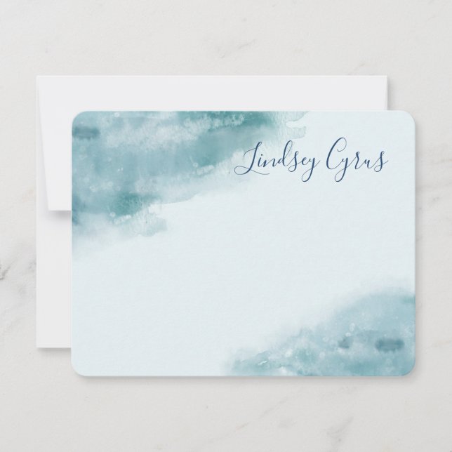 Icy Blue Frosted Watercolor Note Card (Front)