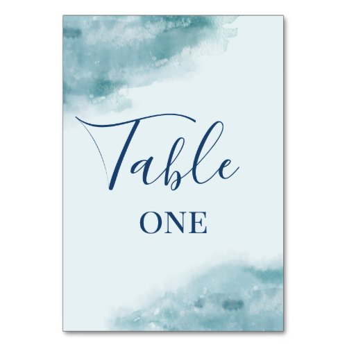 Icy Blue Frosted Watercolor Table Number